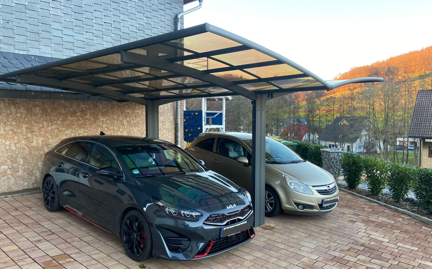 Freistehendes Carport mit Stahlfuss-Fundament LUNAR 540cm x260 cm freistehendes Einzelcarport Bogendach