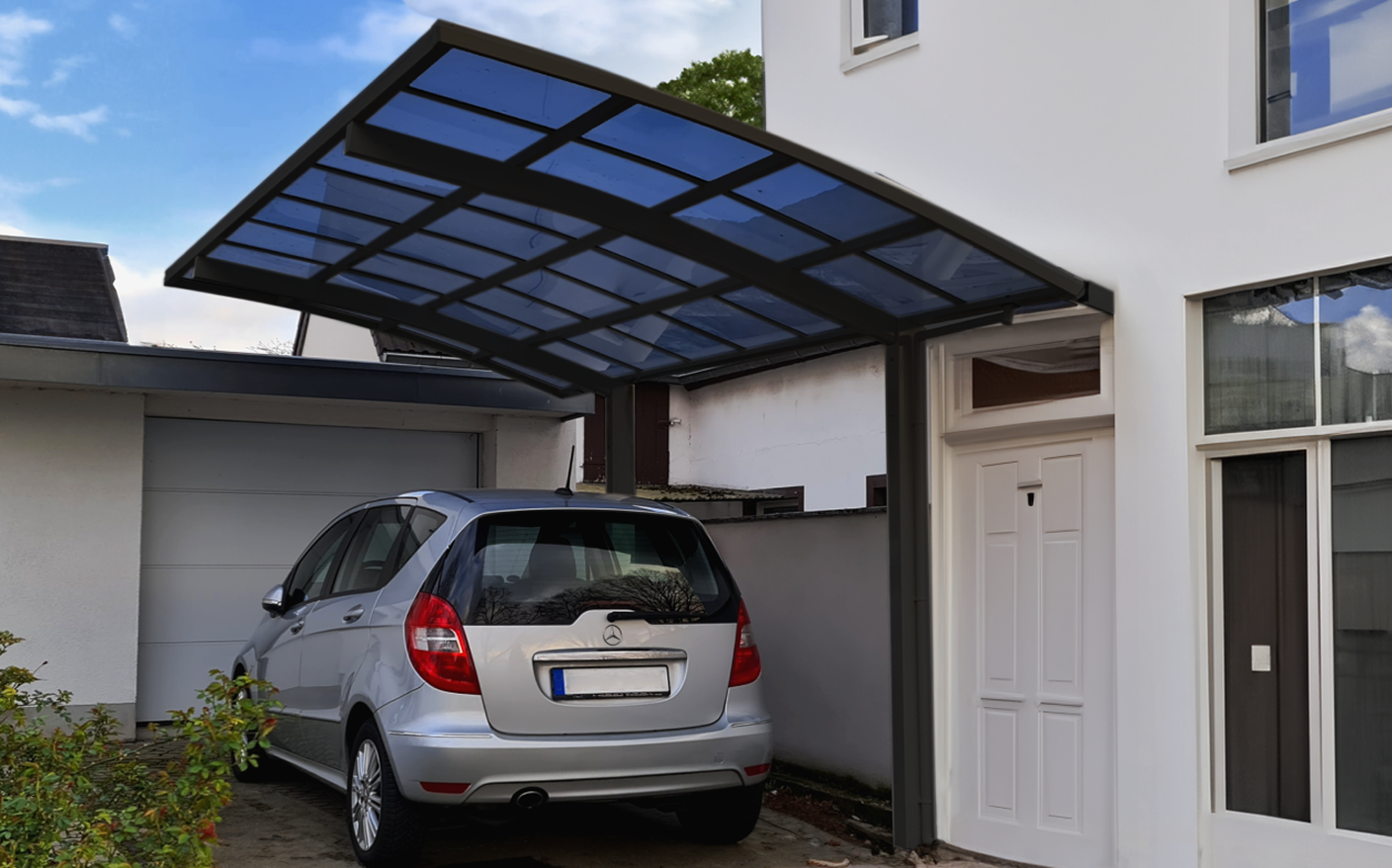 Freistehendes Carport mit Stahlfuss-Fundament LUNAR 540cm x260 cm freistehendes Einzelcarport Bogendach