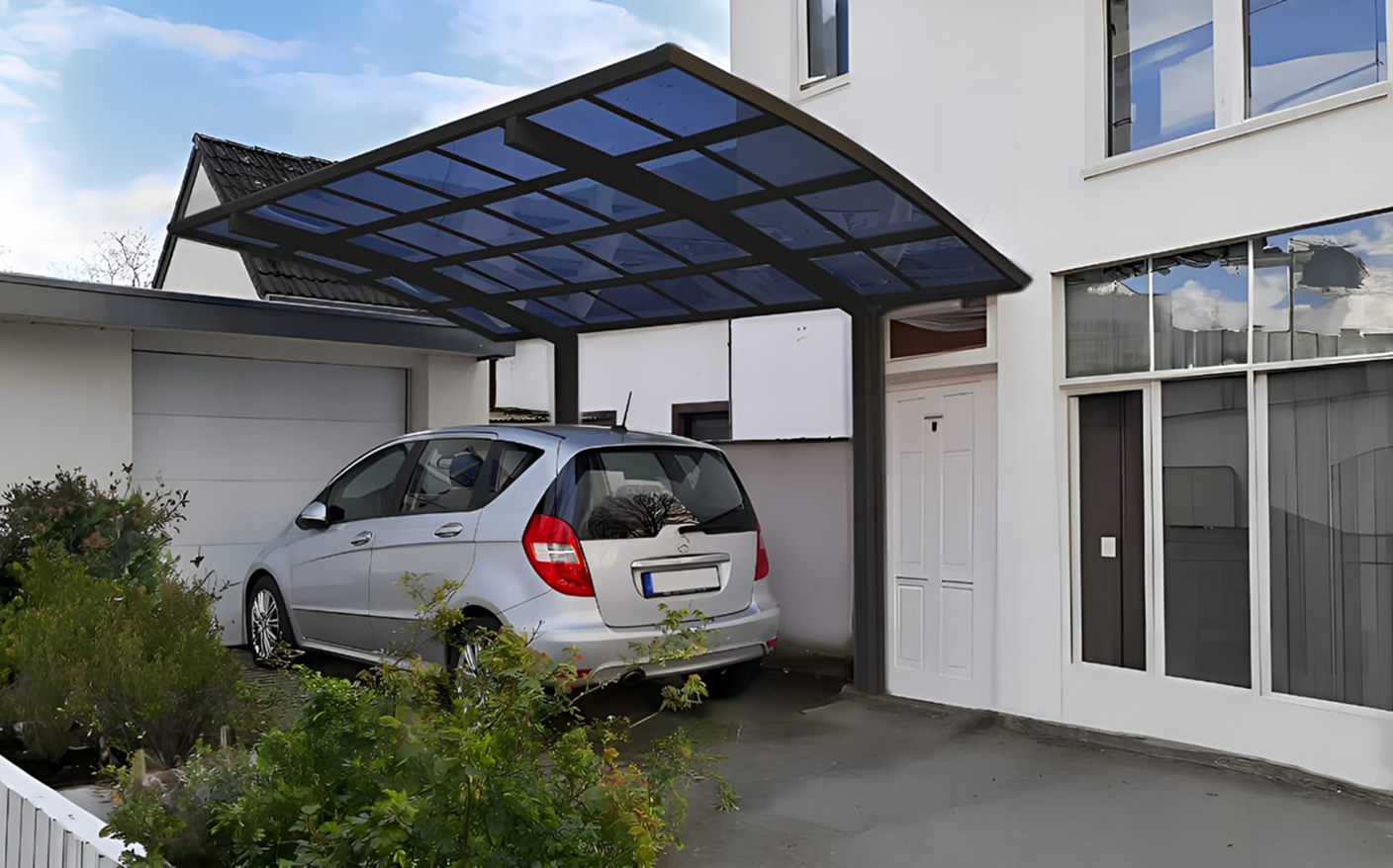 Freistehendes Carport mit Stahlfuss-Fundament LUNAR 540cm x260 cm freistehendes Einzelcarport Bogendach